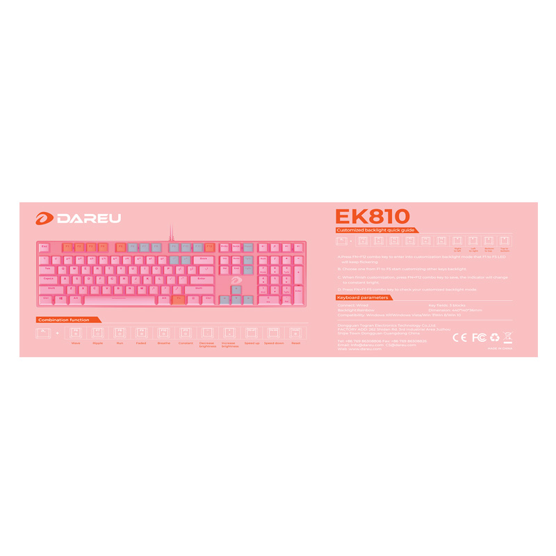 Bàn phím cơ Gaming DAREU EK810 – Queen (PINK-LED, Blue/ Brown/ Red D switch)