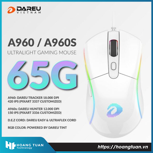 Chuột DareU A960S White Artic RGB Ultra LightWeight