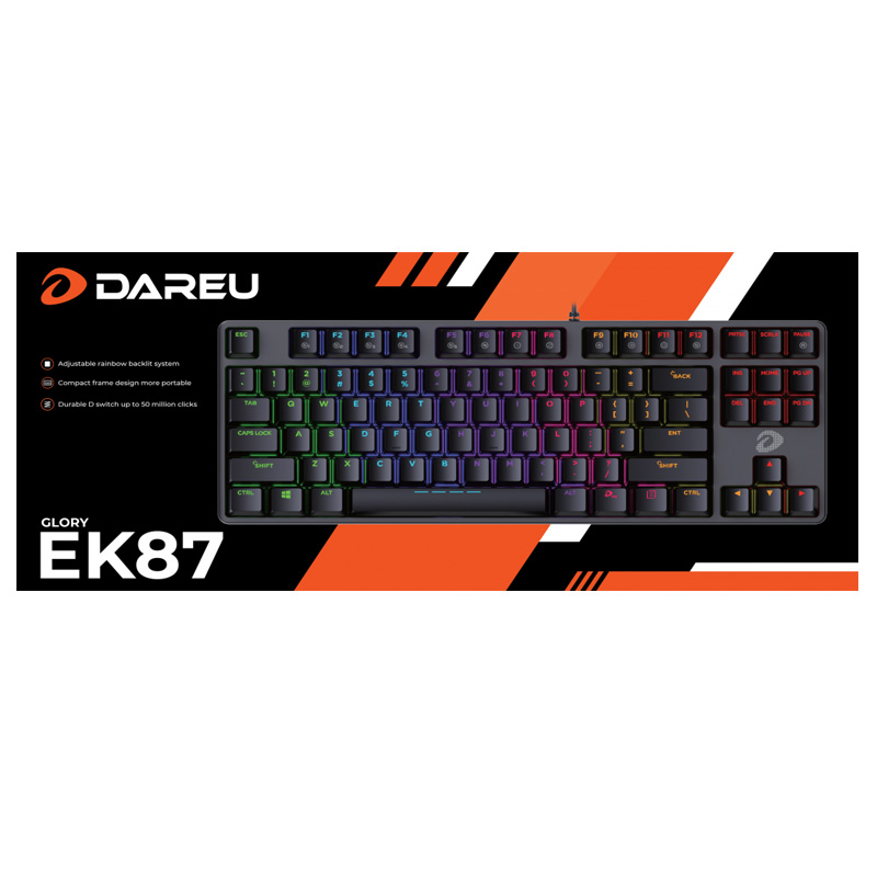 Bàn phím cơ Gaming DAREU EK87 – Black (MULTI-LED, Blue/ Brown/ Red D switch)