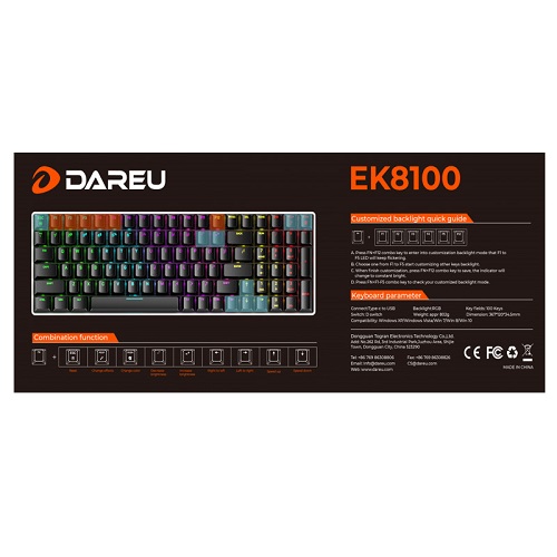 Bàn phím cơ Gaming DAREU EK8100 100KEY (RGB, Blue/ Brown/ Red D switch)