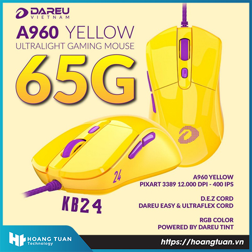 Chuột DareU A960 RGB Ultra LightWeight Yellow